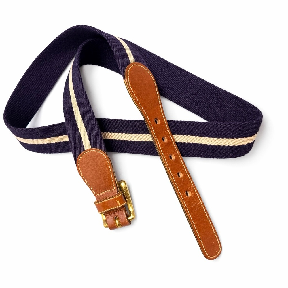 Vintage Dooney & Bourke Wool Surcingle Navy and Cream/Solid Brass Buckle Unisex